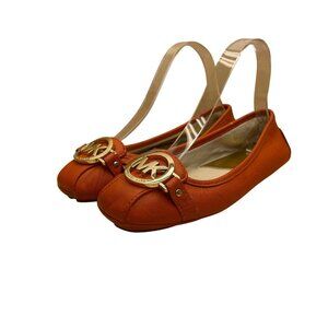 Michael Kors Women’s Orange Leather Rubber Sole Metallic Logo Flats Size 6M